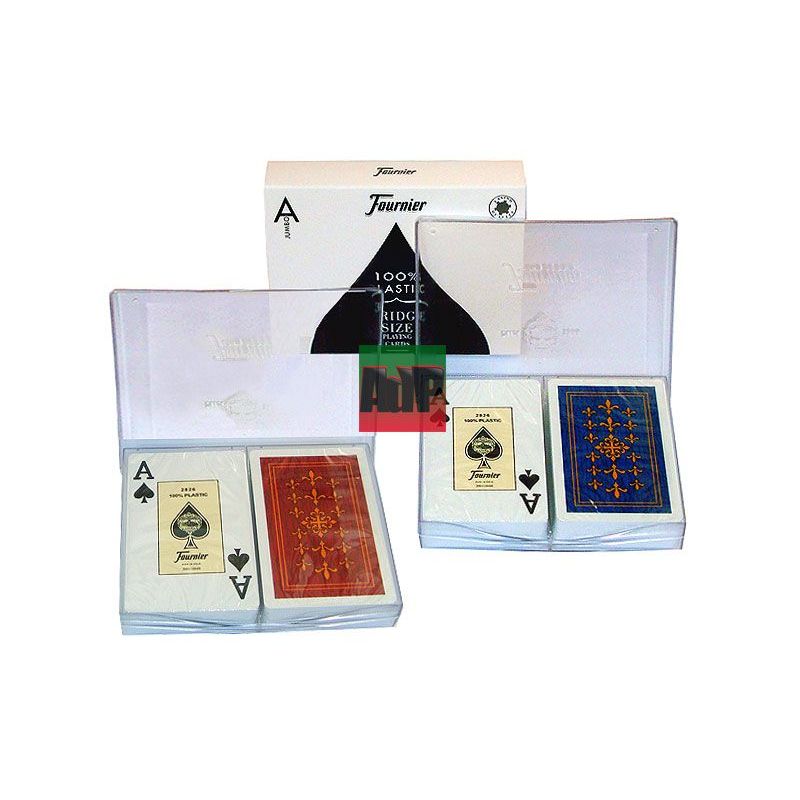 Baraja de cartas de poker Founier en 100 % plástico, índice jumbo, rojo
