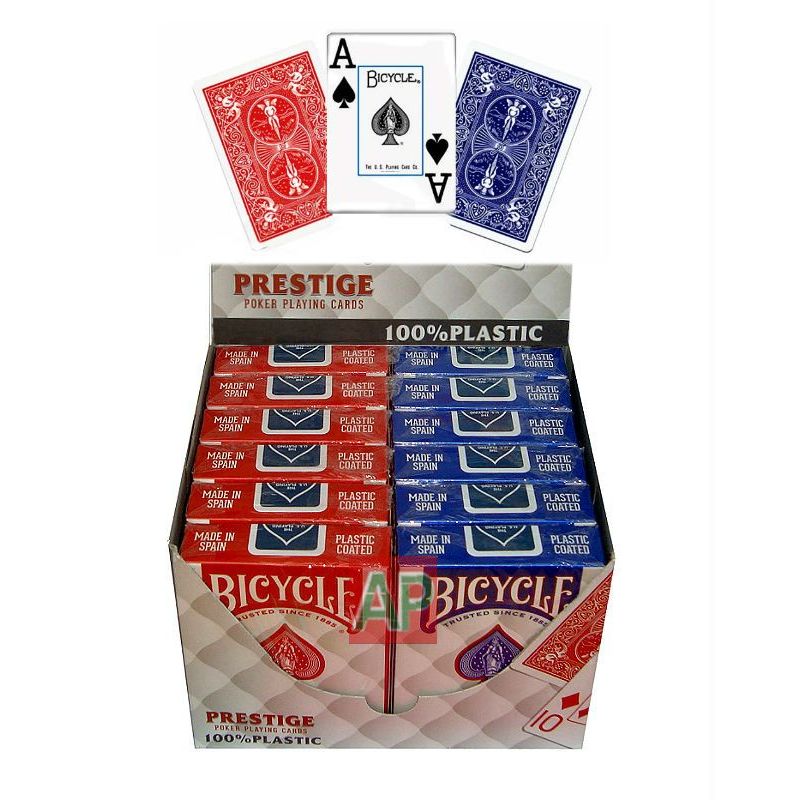 Caixa de 12 baralhas de poker Bicycle Prestige, plástico