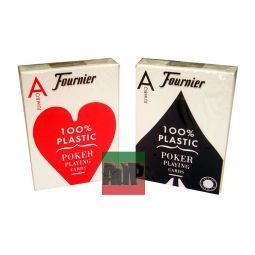 Cartas de poker Founier en 100 % plástico, índice jumbo, rojo
