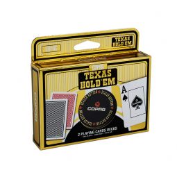 Pack de dos barajas Texas Holdem Gold de Copag y dealer