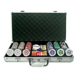 Poker set, briefcase, decks, timer, card guard, button.